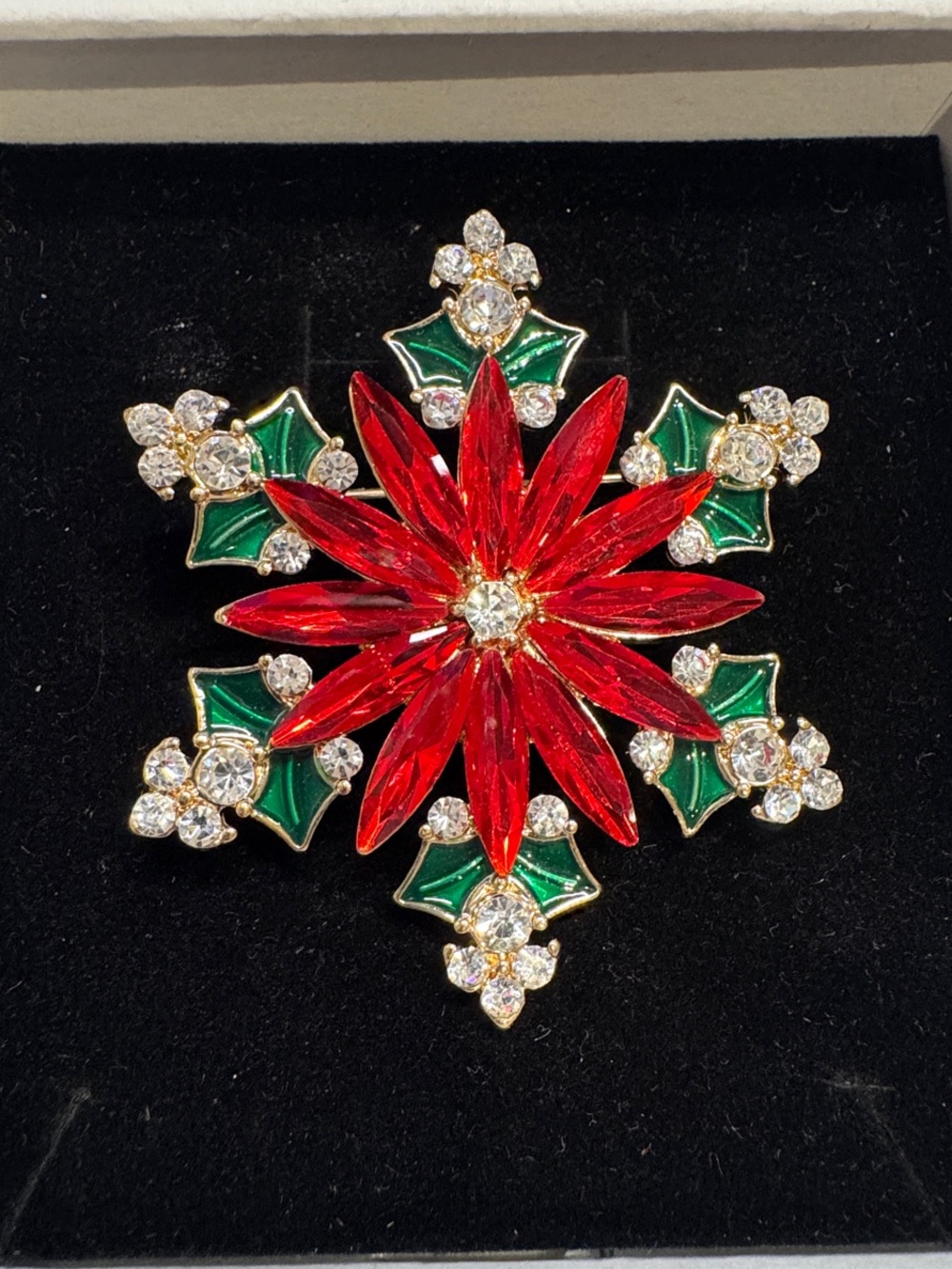 Red and Green Poinsettia Holiday Brooch - Women's Jewelry